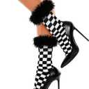 Benefeet Sox Women Plaid Socks Novelty Checked Socks with Feather Top Girls Colorful Feather Crew Socks Crazy Christmas Socks (One Size)