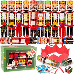 12 Pack Christmas No-Snap Party Table Favors, Christmas Table Favor with Party Hat, Joke & Little Gifts Inside for Kids and Adults, Xmas Table Decorations Seasonal Holiday Dinner Traditions Supplies