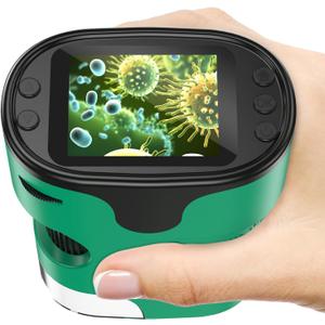 1000X Handheld Microscope for Kids 4K 2.0" Screen Rechargeable Mini Pocket Digital Microscopes w/Slides Kit Portable Edu Gift Age 4-6 8-12 Children Students (Green)