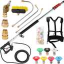 24-FT Pressure-Washer Telescoping Wand with Pressure Washer Extension Wand, Brush Head, Gutter Cleaner Tool, 5 Spray Nozzle Tips, 2 Hose Adapters and Support Belt(Red)