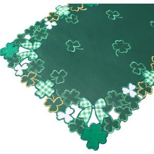 Chlophy St Patricks Day Table Runner 72 inch Embroidered Clover Shamrock St Patricks Day Table Runner Green Cutwork St Patricks Table Runner Spring Kitchen Dining Table Decoration