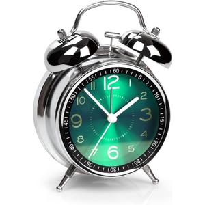 Super Loud Alarm Clock for Heavy Sleepers Adults,Twin Bell Retro 4 Inch Silent Non-Ticking Quartz with Backlight, Metal dial, Alarm Clocks for Bedrooms Bedside (Green)