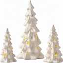 Nuogo 3 Pcs Lighted Ceramic Christmas Tree Decorations White Ceramic Christmas Table Centerpiece Porcelain Xmas Tree Figurines for Xmas Tabletop Home Decor Gifts