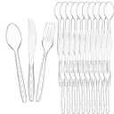 Acellegic 91pcs Acrylic Cutlery Storage Organizer Set with Utensils Cutlery Dispenser and 30 Sets Plastic Forks Spoons Knives Plastic Silverware Disposable Utensils for Parties Dining Kitchen