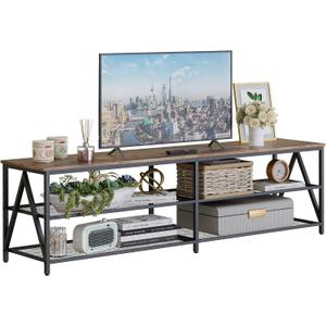 TV Stand for TVs up to 75 Inch, 70" Long Industrial TV Console Table with 3-Tier Storage Shelves, Entertainment Center for Living Room, Bedroom (Brown)