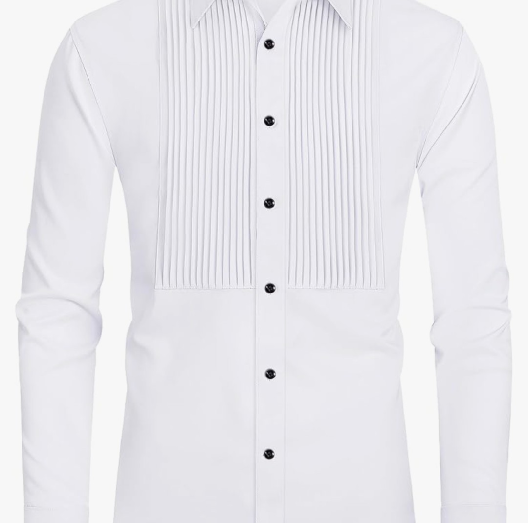J.VER Men's Tuxedo Shirt Formal Dress Shirt Pleated Long Sleeve Button Down Shirts for Prom Party Wedding, Medium
