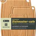 Lightweight Durable Bamboo Cutting Board Set with NonSlip Feet, Wood Cutting Board for Busy Kitchen, Easy Clean Wooden Chopping Boards with Juice Groove Best House Warming Gift Set of 3 (S+M+L)