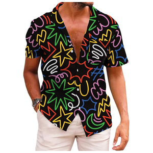 KYKU Funky Hawaiian Shirt for Men Palm Beach Shirts Tropical Vacation Clothes L