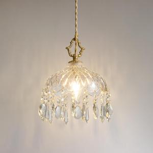 Mini Vintage Crystal Pendant Light - Brass Gold Clear Glass, Single | Adjustable Hanging Flower Art Deco, Small Chandelier for Kitchen Island, Bathroom, Bar, Bedroom, Dining Room, Hallway, Sink