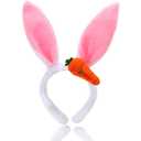 4 x QDTK Easter Bunny Ears Headbands Easter Rabbit Ear Carrot Hairband Pink Cute Rabbit Ears Hair Band Headpiece for Easter Birthday Party for Women and Girls