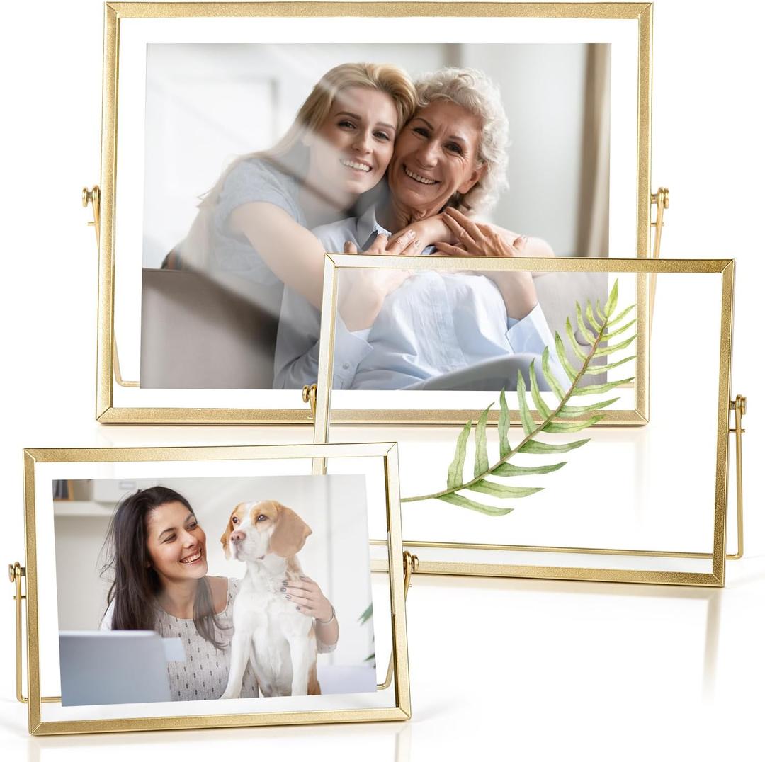 AceList Picture Frame Set of 3 - Gold Metal Floating Photo Frame with Glass Cover - Gold Picture Frame - Floating Frame for Tabletop Display Horizontally Includes 6x8, 7x9, 8x10 (4x6, 5x7, 6x8)