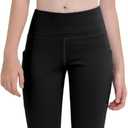 CHRLEISURE Girls' Athletic Leggings with Pockets, 5 Packs Kids Teen Dance Yoga Workout Running Pants for 5-15 Years (Black, XS)