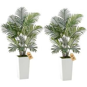VEVOR Artificial Areca Palms 4 ft, 2 Pack Fake Palm Tropical Plants with White Tall Planter, Faux Floor Silk Plant in Pot, Large Tree for Home Office Living Room Decor House Warming, Indoor Outdoor