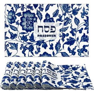 Blushtier 6 Pcs Happy Passover Placemats Washable Seder Matzo Table Mats Pesach Decorations Durable Non-Slip Heat Resistant Table Mats for Passover Holiday Kitchen Dining Room Home Party, 12 x 18 Inch