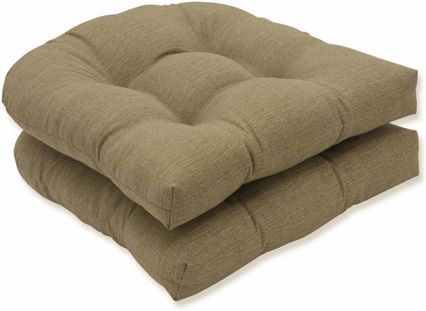 Pillow Perfect Monti Chino Solid Indoor/Outdoor Wicker Patio Seat Cushion Reversible, Weather and Fade Resistant, Round Corner - 19" x 19", Tan, 2 Count