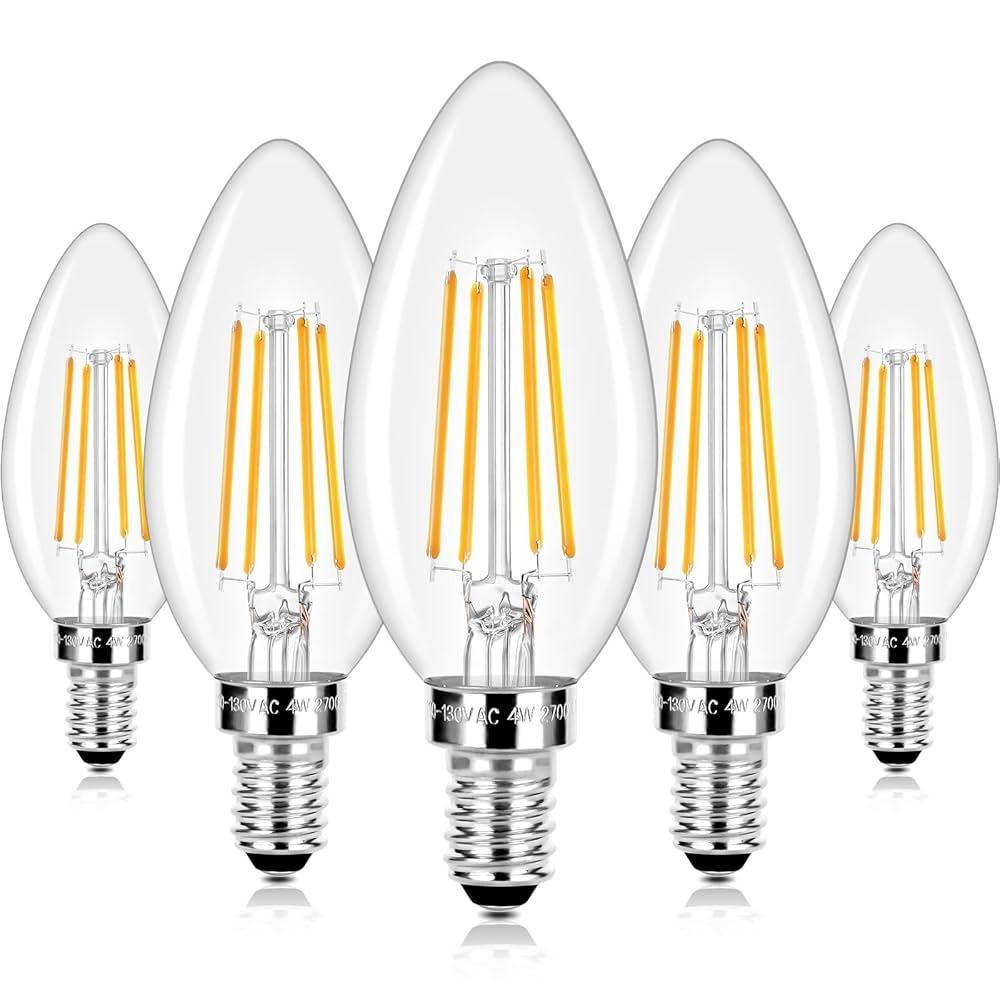 Grensk Dimmable E12 LED Candelabra Bulbs,4W Equivalent to 40watt, B11 Chandelier Filament Light Bulbs,Warm White 2700K Candle Lamp for Home Decor or Commercial Ceiling Fan,No Flicker,120V,400LM, 4pcs