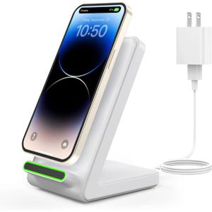 Wireless Charger, 15W Fast Wireless Charging Stand, Wireless Charging Station for iPhone 15 14 13 12 11 Pro Max Plus XS XR X 8 [Adapter Included] (White)