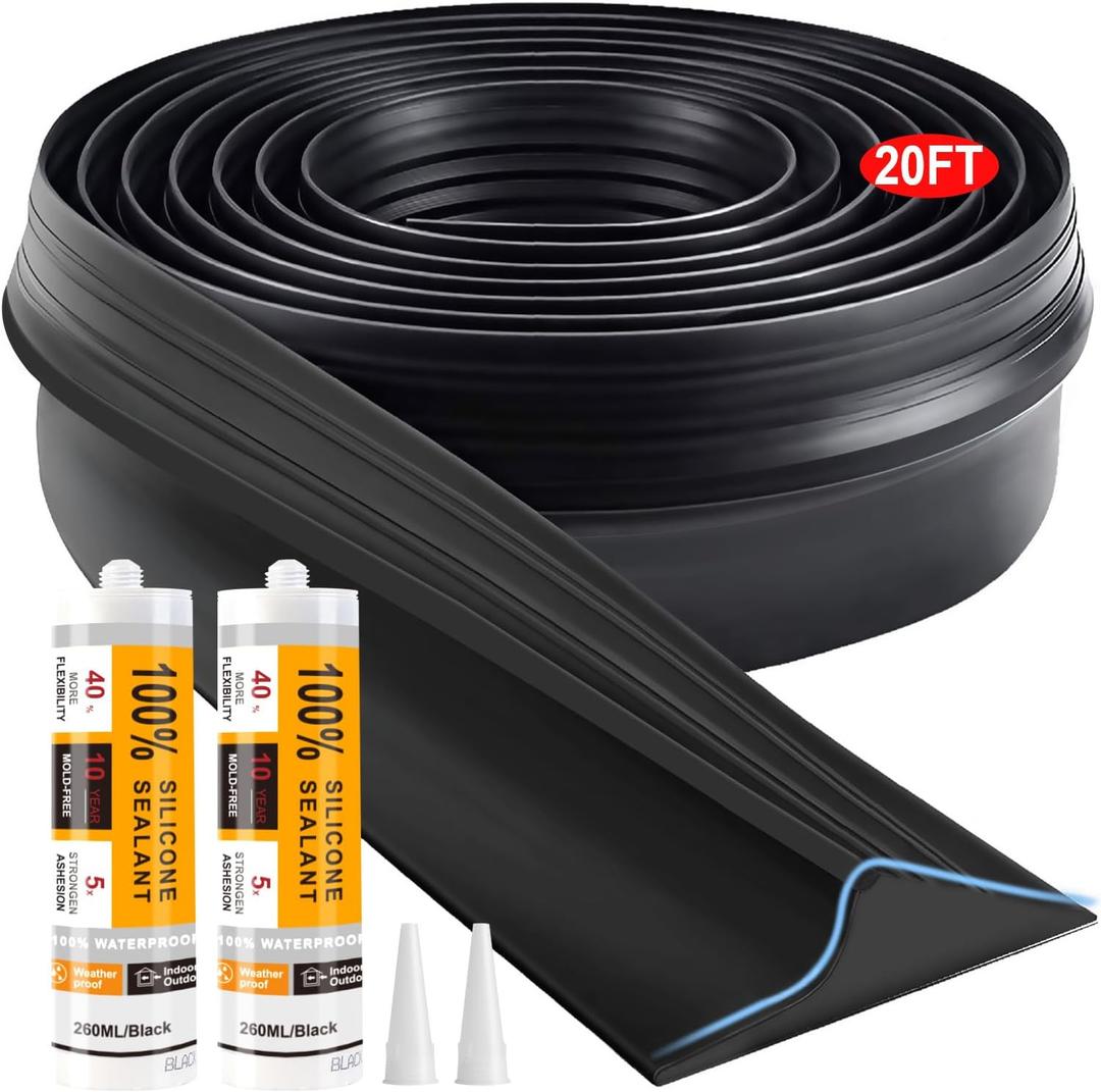 Jin&Bao Universal Garage Door Threshold Seal Strip 20FT Kit, Bottom Waterproof Rubber Weather Stripping ReplacementBlack, 2 Adhesive