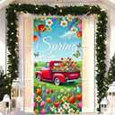 Hello Spring Door Cover 71x35 Inch Red Truck Door Banner Spring Door Cover Porch Sign Spring Floral Butterfly Door Covers for Front Door Covers Party Decorative Supplies Yard Banner