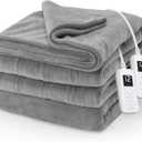 Sunbeam Electric Royal Luxe Microplush Heated Blanket, 12 Heat Settings, 12-Hour Auto Shut-Off, Fast Heating, Warm & Cozy, Machine Washable, Dove Gray Color, Queen (90" x 84")