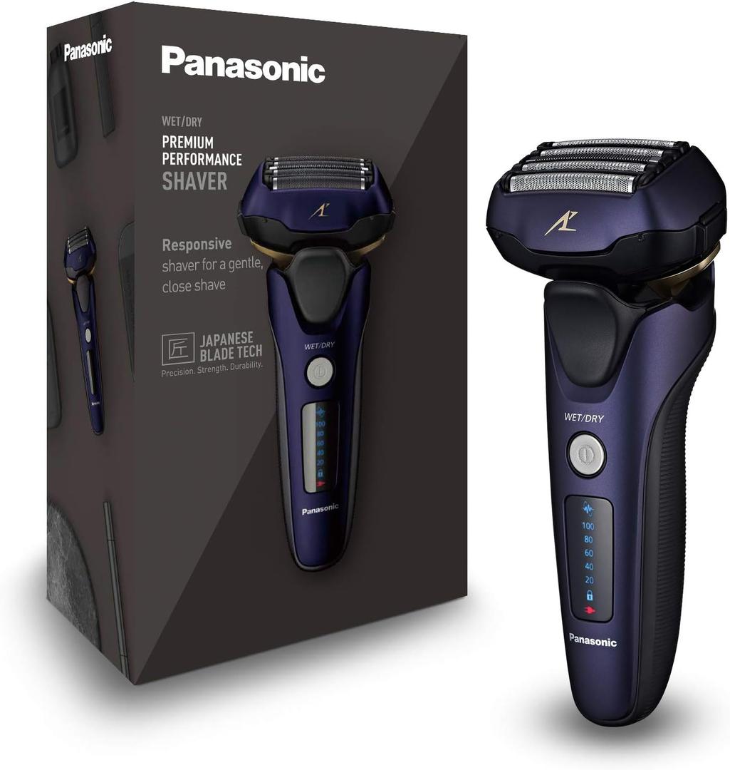 Panasonic ES-LV67-A803 Wet and Dry Shaver, 5 Shaving Heads with Linear Motor, Including Hair Trimmer, Navy Blue