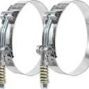3 inch T-Bolt Hose Clamps, Stainless Steel Hose Clamp with Reinforcement Spring for 3" Diameter Pipe, Turbo Intake Intercooler Clamp Working Range 2.75"-3"(70-76mm), Pack of 2