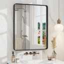 24x30 Inch Black Metal Framed Bathrrom Mirror for Wall, Matte Black Rectabgle Mirror, Rounded Corner, Anti-Rust (Horizontal/Vertical)