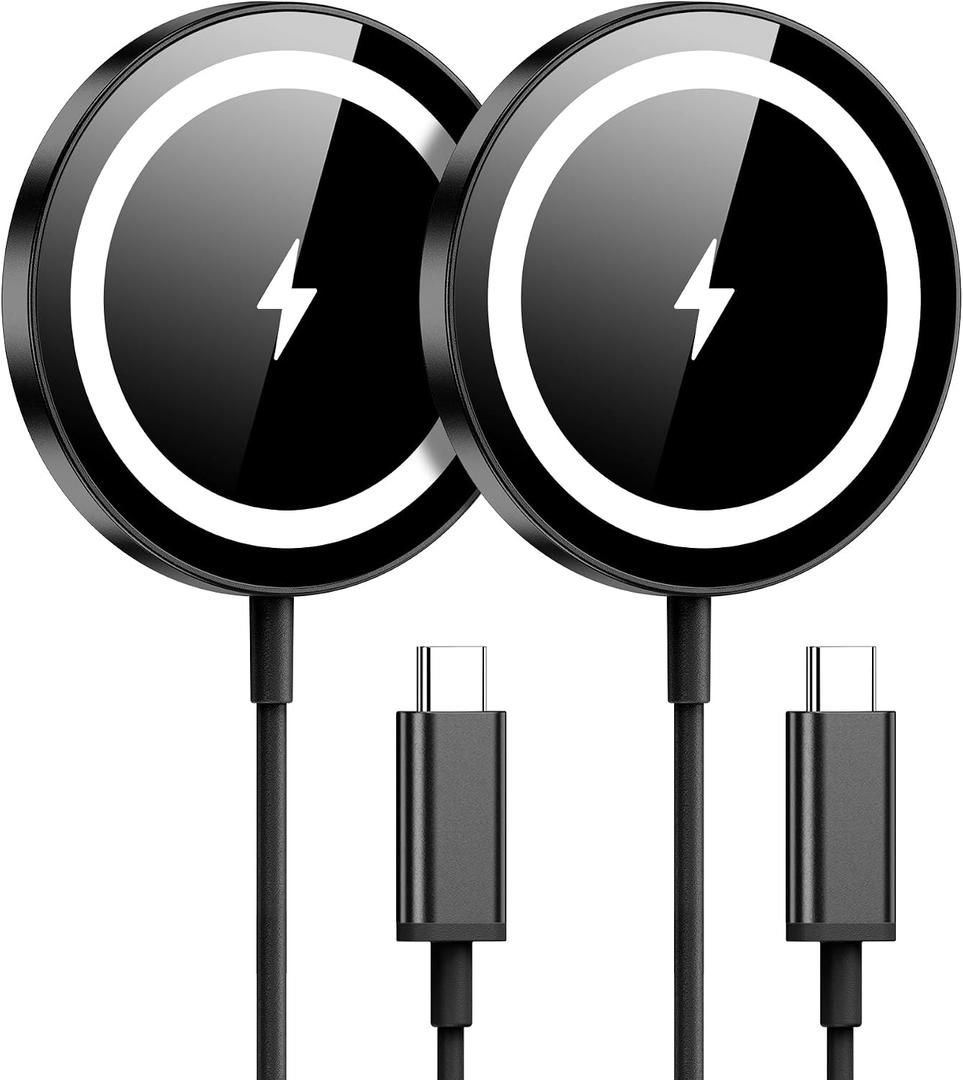 WRVVR for Apple Mag-Safe Charger 2 Pack, Magnetic Wireless Charger for iPhone 17/17 Pro/17 Pro Max/Air/16 15 14 13 12 Pro Max Plus mini,Charging Pad for Airpods Pro 3 2,Strong Magnet, Black