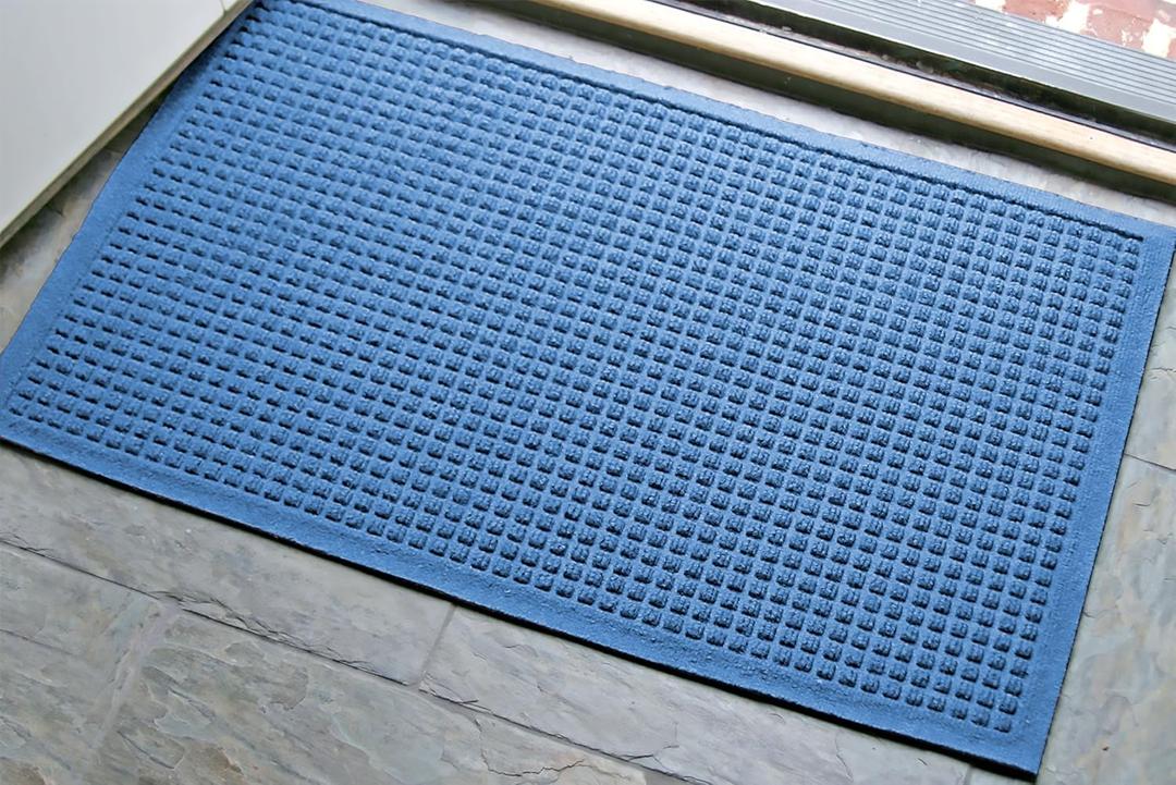 WaterHog Fashion Mat | Commercial-Grade Entrance Mat with Fabric Border  Indoor/Outdoor, Quick Drying, Stain Resistant Door Mat (Medium Blue, 2' x 3') (6" x 2'4" (Rectangular))