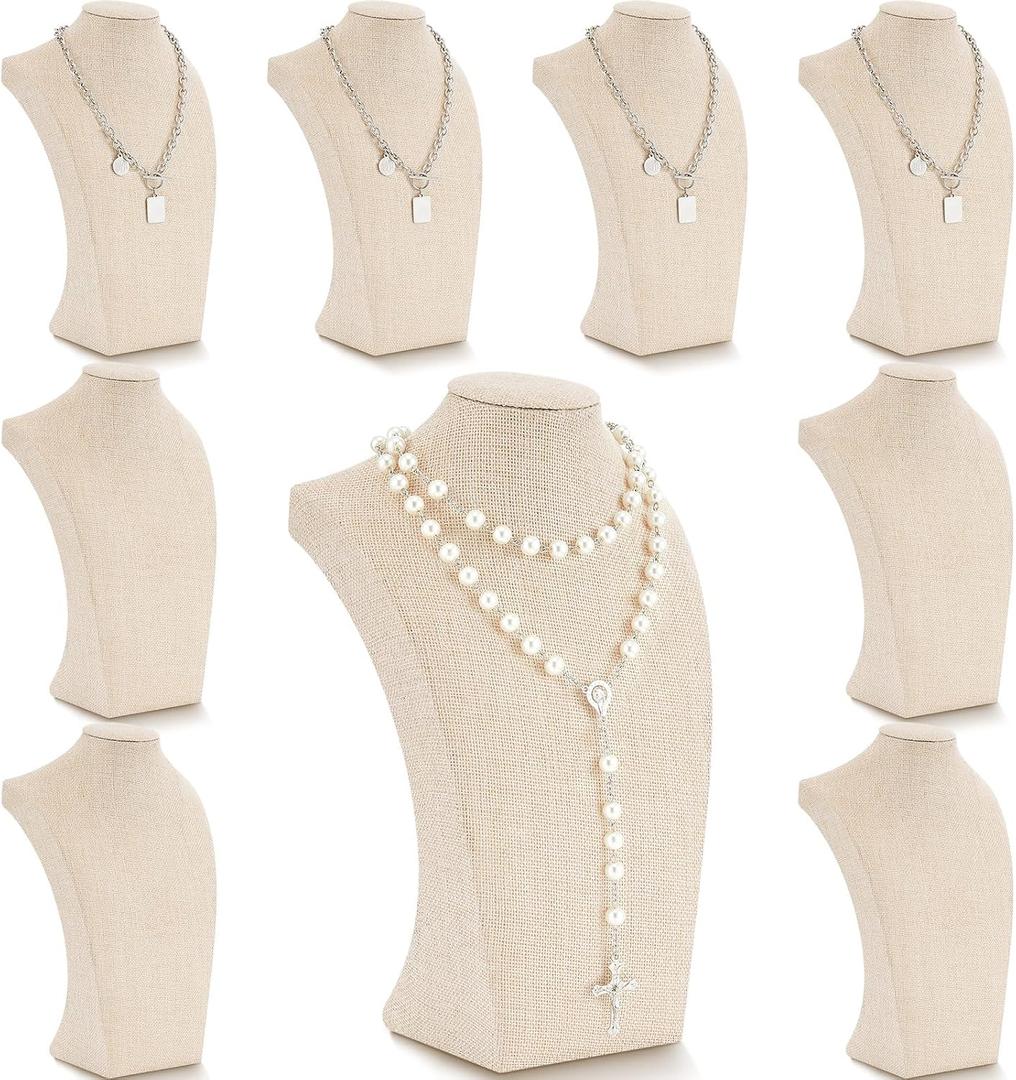 Kigley 9 Pcs Linen Necklace Display Bust Jewelry Holder Necklace Retail Mannequin Display Stand for Jewelry Selling Vendors Shows (11.4 x 6.9 Inch)