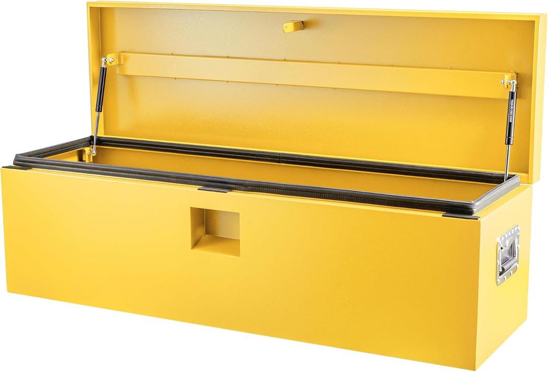 Industrial Steel Truck Tool Box w/Gas-Shock Lid, Pry-Resistant Security & Weatherproofing Toolbox Organizer Chest Fits Pickup, Truck Bed, RV, Trailer