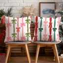 Coquette Pink and Green Christmas Bows Pillow Covers 18x18 Set of 2, Preppy Christmas Decor, Girly Pink Red and Green Xmas Ribbon Decorative Throw Pillow Covers for Girls Room Dorm Home