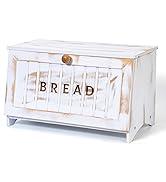 Bamboo Bread Box for Kitchen Countertop, Black Vintage Wooden Counter Breadbox, Single Layer Rustic Wood Large Capacity Bread Storage Container Bin, White