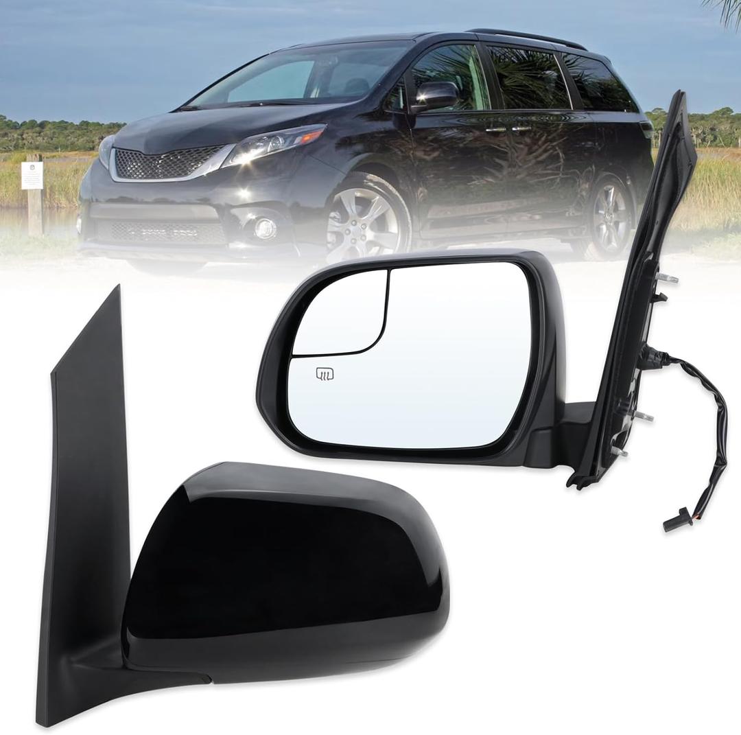 Lqtio Left Driver Side Mirror Compatible With 2015 2016 2017 2018 2019 2020 Toyota Sienna With Manual Folding Power Glass Heated Black Replace#87940-08150(5Pins)
