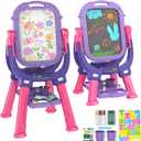 Easel for Kids, Toddler Art Easel Adjustable Standing, Magnetic Double Sided Easel with Painting Accessories Gift for Boys and Girls (Purple red)
