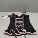 Genhoo Women's Lingerie Lace Corset Lingerie Set Mesh Mini Babydoll with Garter Belt (Large, Lace Up Black)