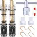 Hohean 2 Pcs Dual Seal Cartridge Replacement Compatible with Moen 1225/1225B, 1 Pc Cartridge Puller Replacement for 104421, One Handle Lavatory and Bathroom Faucet Cartridges Kit for Shower
