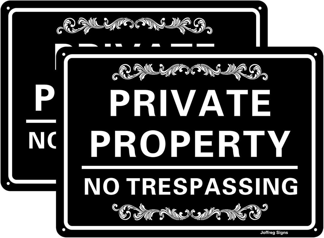 Joffreg Private Property No Trespassing Sign,14 x 10 Inches,Reflective Aluminum,UV Printed,Weather Resistant,Waterproof,Durable Ink,Easy to Mount,Indoor Or Outdoor Use,2 Pack