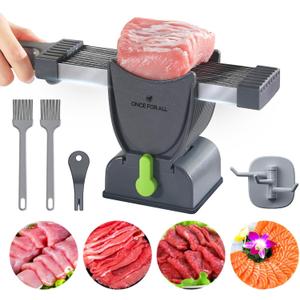 ONCE FOR ALL Fresh Meat Slicer Cleaver Kitchen Knife Set For Meat Slicing Shredding, Manual Jerky Cutter Food Slicer For Beef Pork Mutton For Home Cooking BBQ Hot Pot (Gray)