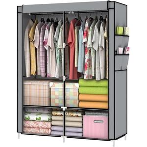 YOUUD Wardrobe Storage Closet Clothes Portable Organizer Closets Shelf Standing Brown (Grey)