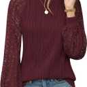 YZEGGO Womens Long Sleeve Textured Shirts Lace Tops Dressy Business Casual Blouses Trendy Outfits 2025, XL