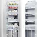 OneDream Over the Door Organizer for Nursery, 5-Tier Baby Clothes Organizer with Removable Storage Caddy, Hanging Behind Door Storage with Clear Pockets and Side Mesh Compartments, Grey