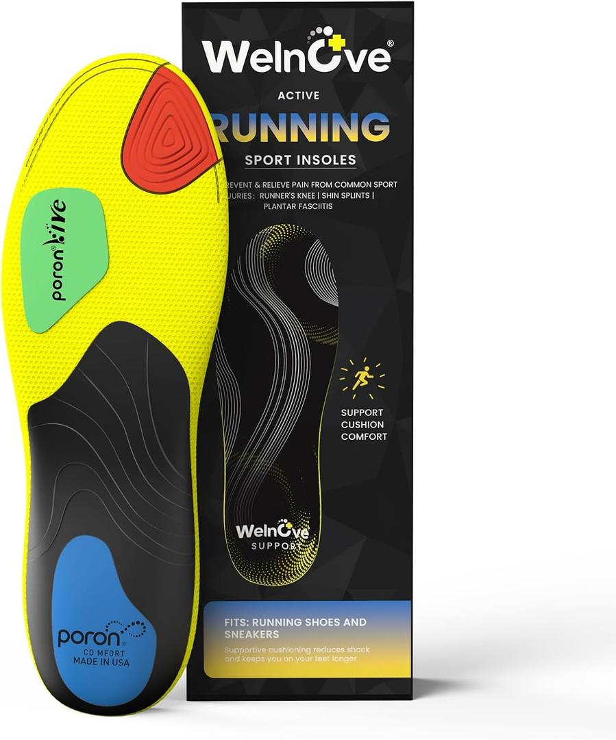 Welnove Running Insoles - Performance Arch Support Inserts for Men & Women, Help Reduce Fatigue, Prevent Injuries & Relieve Heel Pain. Extra Shock Absorption (10-13 Men / 12-14 Women) (Yellow) Welnove Running Insoles - Performance Arch Support Inserts for Men & Women, Help Reduce Fatigue, Prevent Injuries & Relieve Heel Pain. Extra Shock Absorption (10-13 Men / 12-14 Women) (Yellow)