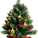 24 Inch Tabletop Christmas Tree, Artificial Mini Xmas Pine Tree with LED String Lights and Ornaments,Christmas Decoration Tree Decor-Red