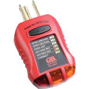 Gardner Bender GFI-3501 Ground Fault Receptacle Tester & Circuit Analyzer, 110-125V AC, for GFCI / Standard / Extension Cords & More, 7 Visual LED Tests , Red
