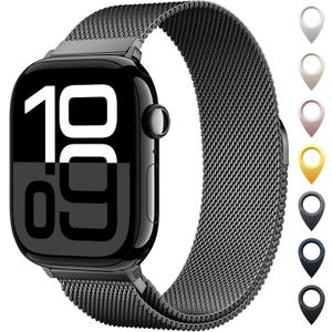 Original Stainless Steel Mesh Loop Compatible with Apple Watch 38mm 40mm 41mm 42mm 44mm 45mm 46mm 49mm Women Men, Magnetic Clasp Replacement for iWatch Bands Series 11 10 9 8 7 6 5 4 Ultra SE 3 2 1 (Black)