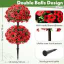 Daifunli 28 Inch Set of 2 Artificial Flowers Topiary Tree Double Ball Boxwood with Spikes for Outdoor UV Resistant Faux Shrubs, Realistic Fake Bushes for Garden Front Porch Patio Decor(Red)