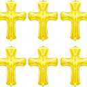 6 Pcs 34 Inch Cross Balloon Jumbo Baptism Large Memorial Balloons Communion Christening Religious Foil Party Balloon for Xmas Home Outdoor Decorations(Gold)