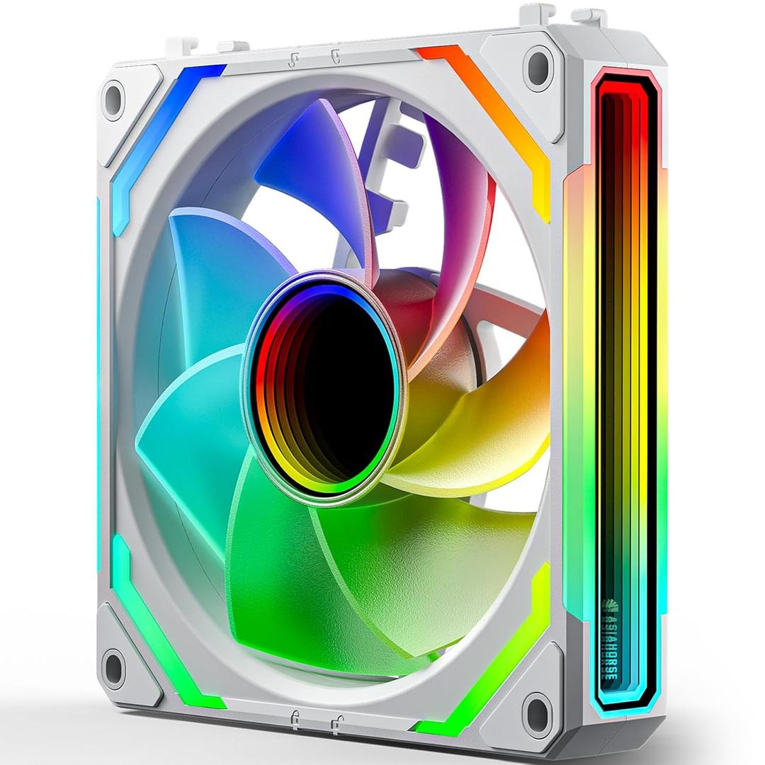 AsiaHorse COSMIQ 120mm Case Fan, Infinity Mirror FDB Reverse Fan with 5V 3-PIN ConnectorDaisy Chain PWM PC RGB Fans for Cases CPU Liquid Coolers, Reverse Blade(White)
