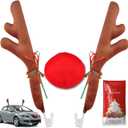 Christmas Reindeer Antlers & Nose for Car Auto Decoration, Cute Rudolph Reindeer Jingle Bell Added to Holiday Spirit(Large Size) (16 inch)